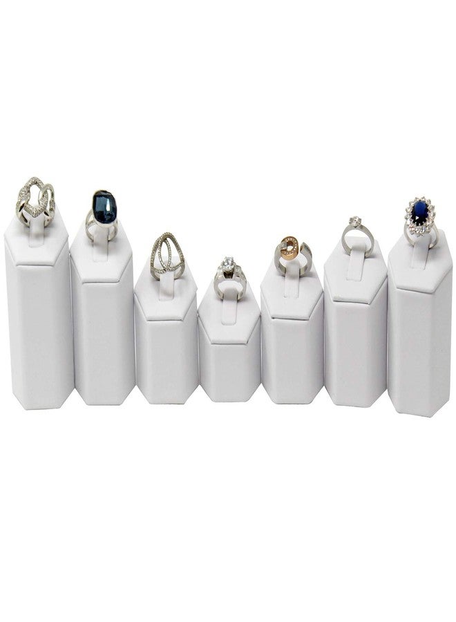 MOOCA Jewelry Ring Stand Holder Display Set, Ring Holders for Jewelry Ring Organizer Stand Pedestals Display 7 Pcs Set, White Faux Leather - Image 3