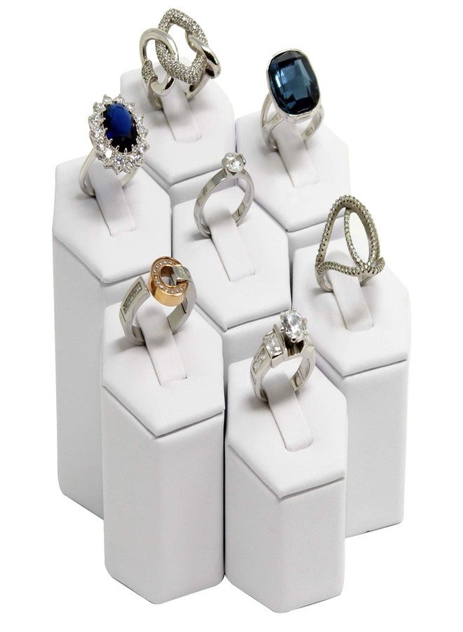 MOOCA Jewelry Ring Stand Holder Display Set, Ring Holders for Jewelry Ring Organizer Stand Pedestals Display 7 Pcs Set, White Faux Leather - Image 1