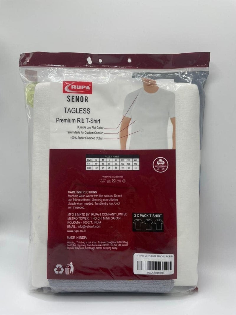 RUPA Men's Senor T-Shirts Undershirts - 3 Pack, Ribbed, XL, White - Image 5