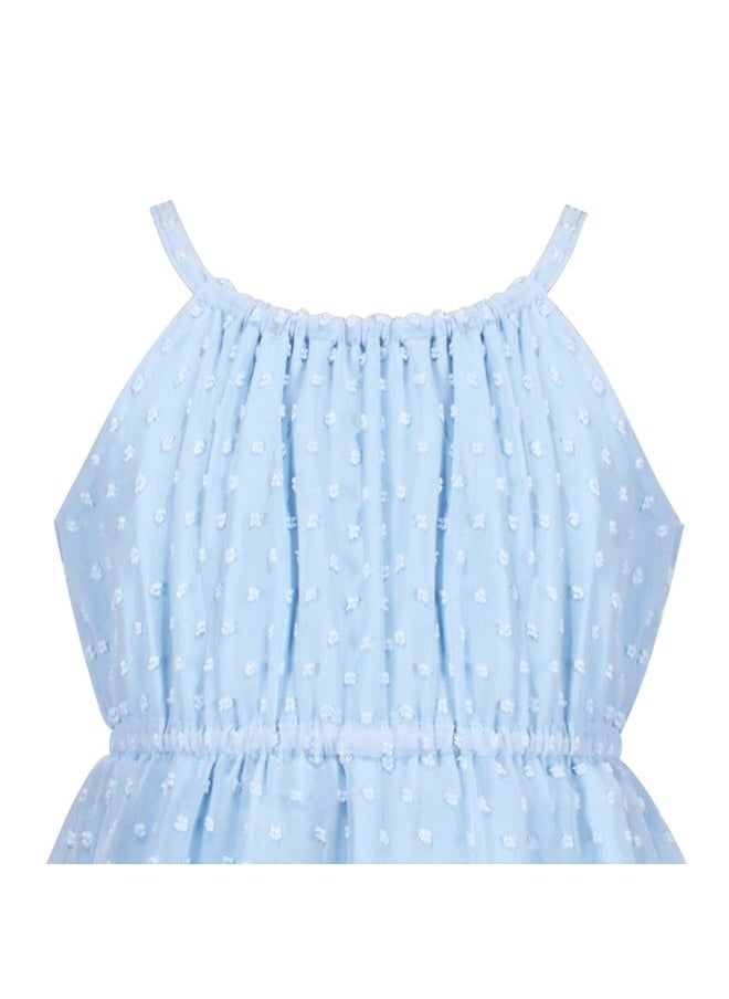 Sunny Fashion - Girls Dress Ice Blue Swiss Dot Hi-lo Halter Chiffon Wedding Sundress Size 12 - Image 1