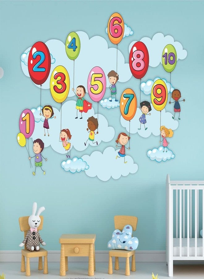 CVANU Numbers On Funny Balloons Vinyl Wall Sticker for Kids, Nursery School, Play School_Size(90cm X 120cm)_Multicolour - Image 3