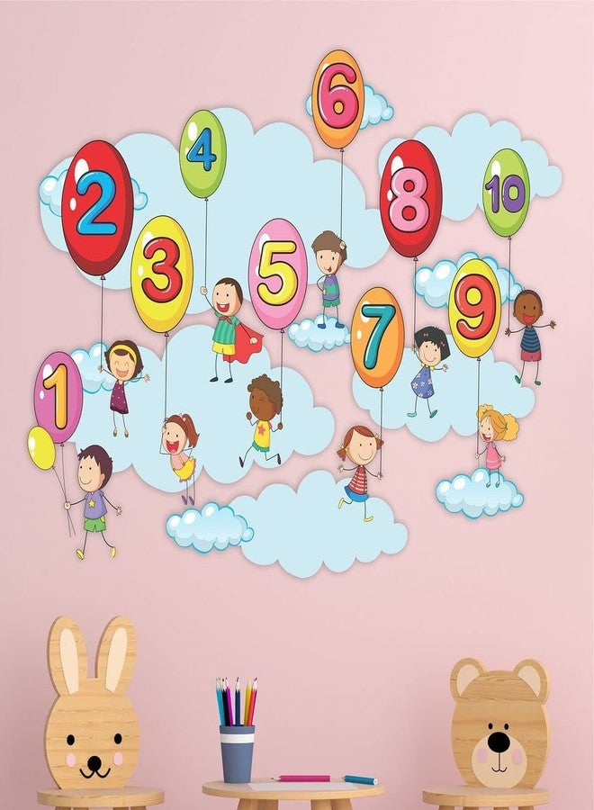 CVANU Numbers On Funny Balloons Vinyl Wall Sticker for Kids, Nursery School, Play School_Size(90cm X 120cm)_Multicolour - Image 4
