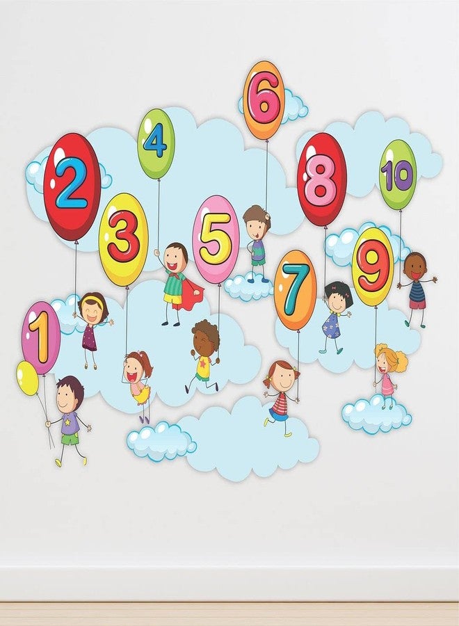 CVANU Numbers On Funny Balloons Vinyl Wall Sticker for Kids, Nursery School, Play School_Size(90cm X 120cm)_Multicolour - Image 1