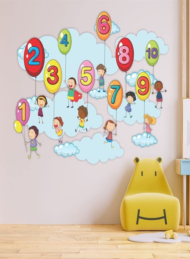 CVANU Numbers On Funny Balloons Vinyl Wall Sticker for Kids, Nursery School, Play School_Size(90cm X 120cm)_Multicolour - Image 2