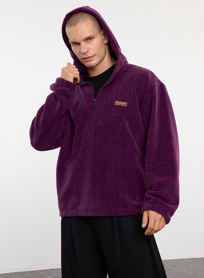 trendyol Purple Unisex Oversize/Wide Cut Hooded Anti-Pilling Warm/Fleece Sweatshirt TMNAW25SW00029 - Image 3