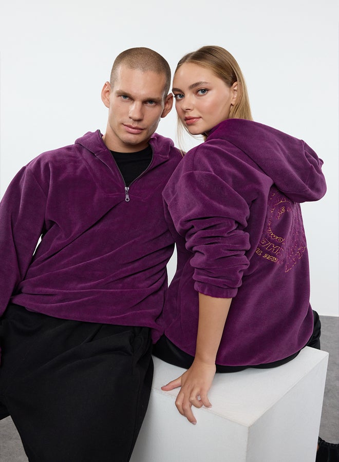 trendyol Purple Unisex Oversize/Wide Cut Hooded Anti-Pilling Warm/Fleece Sweatshirt TMNAW25SW00029 - Image 1