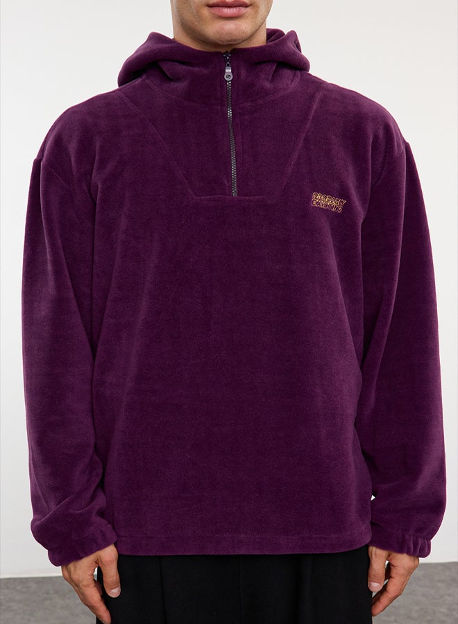 trendyol Purple Unisex Oversize/Wide Cut Hooded Anti-Pilling Warm/Fleece Sweatshirt TMNAW25SW00029 - Image 4