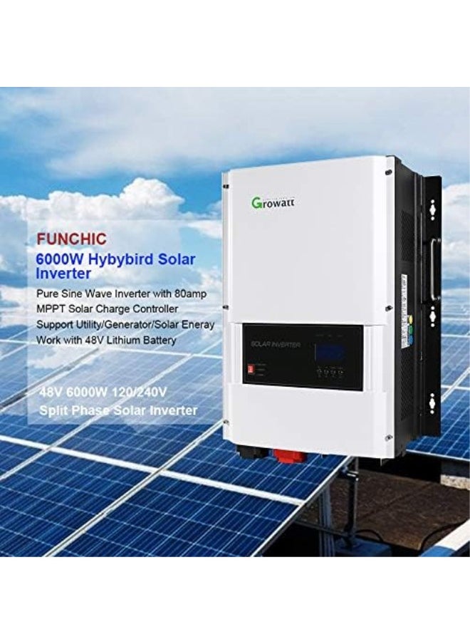 silvercnc - 48V 6kW Split Phase Solar Inverter ,Pure Sine Wave Off The Grid Solar Inverter , Supports 120/240V & WiFi Remote Monitoring，Built-in Growatt 80A MPPT Solar Charge Controller - Image 1
