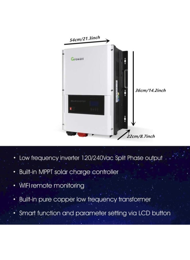 silvercnc - 48V 6kW Split Phase Solar Inverter ,Pure Sine Wave Off The Grid Solar Inverter , Supports 120/240V & WiFi Remote Monitoring，Built-in Growatt 80A MPPT Solar Charge Controller - Image 1