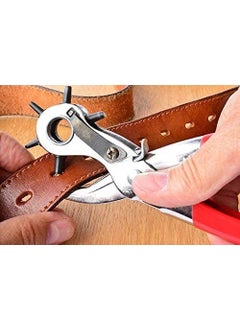 MBUYS MALL Mbuys Mall Leather Belt Hole Punch Pillar with Multi Tool Manual Belts Puncher Maker Machine Red Silver  - Image 4