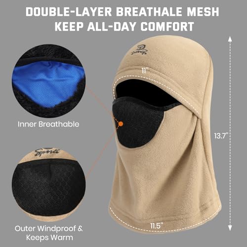Clothclose Beign Balaclava Fleece Ski Mask for Men Women Winter Face Masks Windproof Hooded Scarf Cold Weather Hat Neck Warmer Beige - Image 4