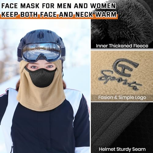 Clothclose Beign Balaclava Fleece Ski Mask for Men Women Winter Face Masks Windproof Hooded Scarf Cold Weather Hat Neck Warmer Beige - Image 3