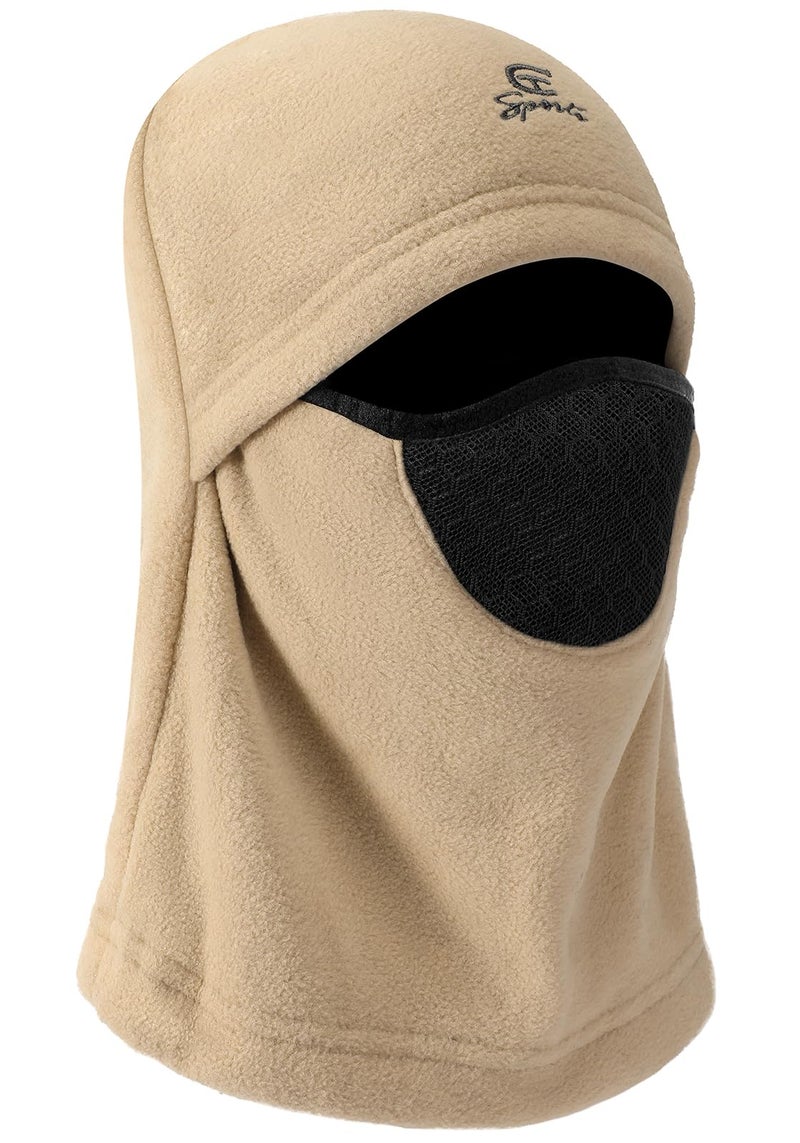 Clothclose Beign Balaclava Fleece Ski Mask for Men Women Winter Face Masks Windproof Hooded Scarf Cold Weather Hat Neck Warmer Beige - Image 1