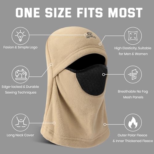 Clothclose Beign Balaclava Fleece Ski Mask for Men Women Winter Face Masks Windproof Hooded Scarf Cold Weather Hat Neck Warmer Beige - Image 2