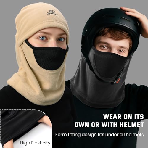 Clothclose Beign Balaclava Fleece Ski Mask for Men Women Winter Face Masks Windproof Hooded Scarf Cold Weather Hat Neck Warmer Beige - Image 5