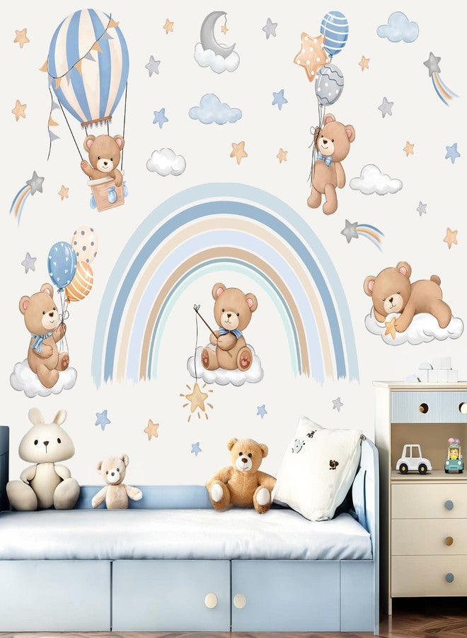 decalmile Rainbow Animal Wall Decals Hot Air Balloon Animals Bear Clouds Wall Stickers Baby Nursery Kids Bedroom Living Room Wall Decor - Image 2