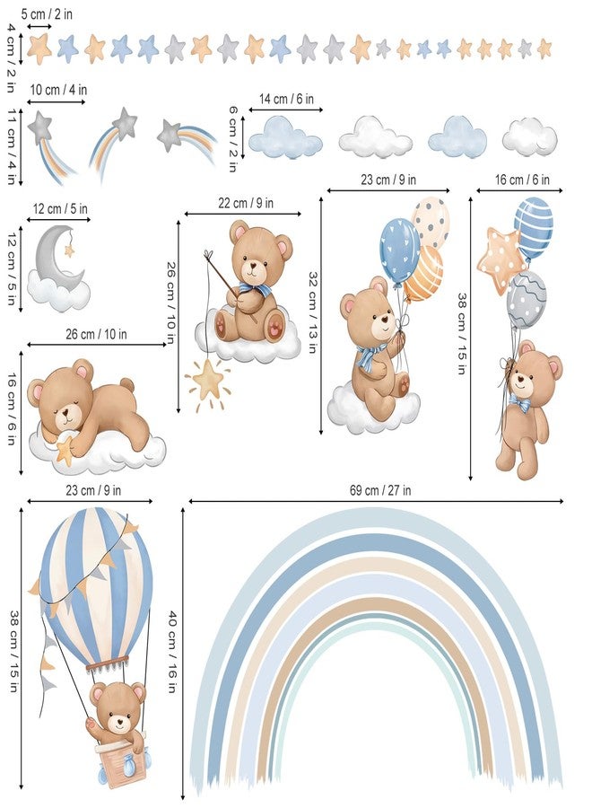 decalmile Rainbow Animal Wall Decals Hot Air Balloon Animals Bear Clouds Wall Stickers Baby Nursery Kids Bedroom Living Room Wall Decor - Image 4