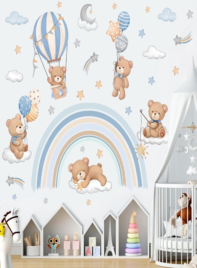 decalmile Rainbow Animal Wall Decals Hot Air Balloon Animals Bear Clouds Wall Stickers Baby Nursery Kids Bedroom Living Room Wall Decor - Image 3