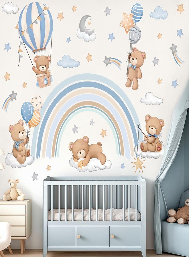 decalmile Rainbow Animal Wall Decals Hot Air Balloon Animals Bear Clouds Wall Stickers Baby Nursery Kids Bedroom Living Room Wall Decor - Image 1