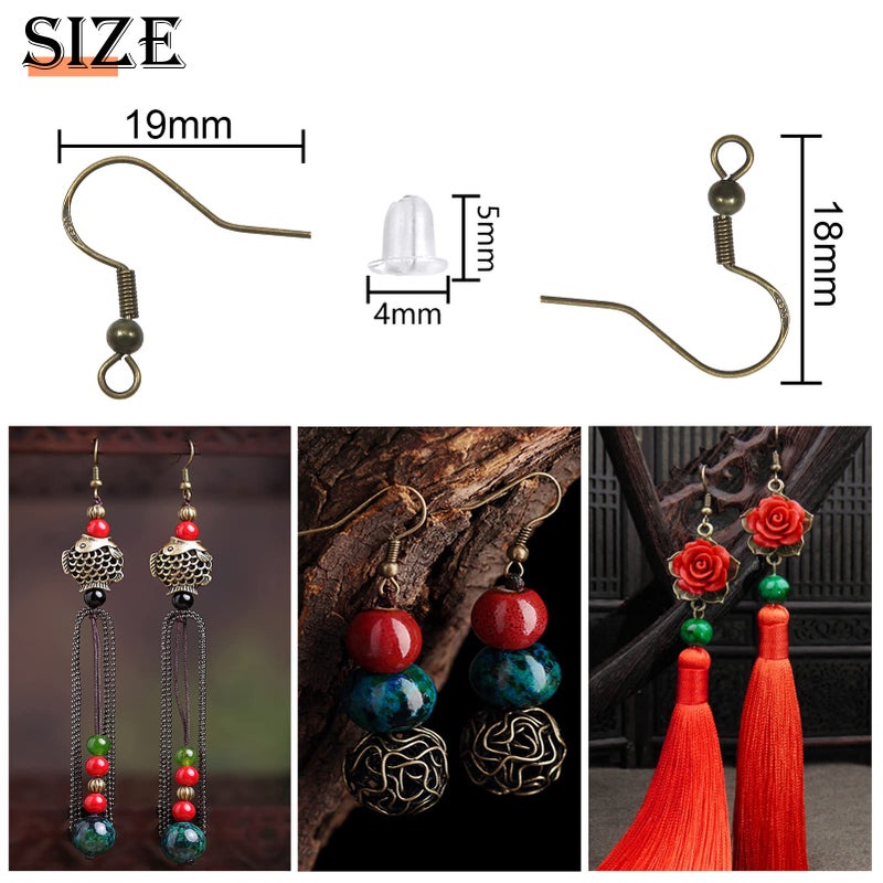 TOAOB THE ONE AND ONLY BABY TOAOB 200pcs 925 Silver Plated Earring Hooks Ear Wires Fish Hooks Earring Making Kit with 18mm Antique Bronze Hypoallergenic Earring Hooks and 200pcs Earring Backs for DIY Jewelry Making - Image 2