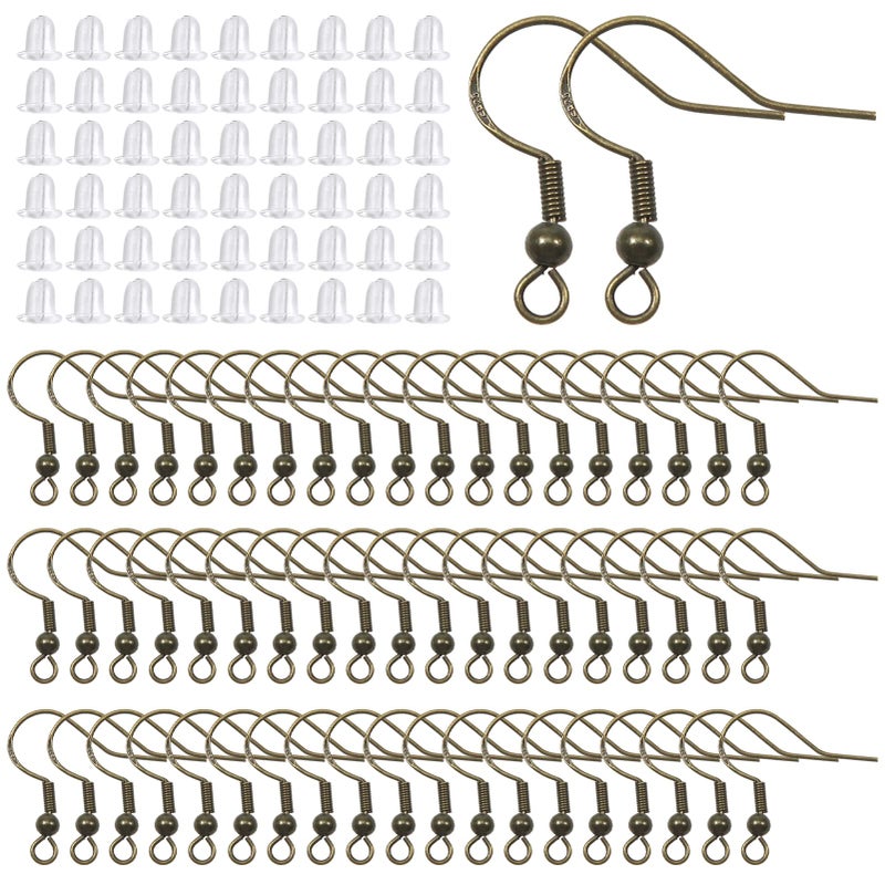 TOAOB THE ONE AND ONLY BABY TOAOB 200pcs 925 Silver Plated Earring Hooks Ear Wires Fish Hooks Earring Making Kit with 18mm Antique Bronze Hypoallergenic Earring Hooks and 200pcs Earring Backs for DIY Jewelry Making - Image 1