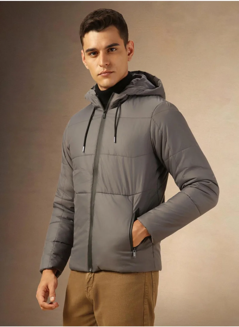 Dennis Lingo Men's Grey 100% Polyester Solid Regular Fit Jacket