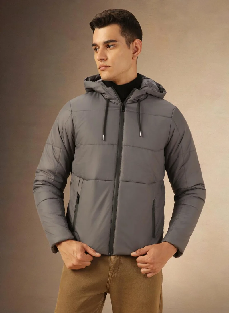 Dennis Lingo Men's Grey 100% Polyester Solid Regular Fit Jacket