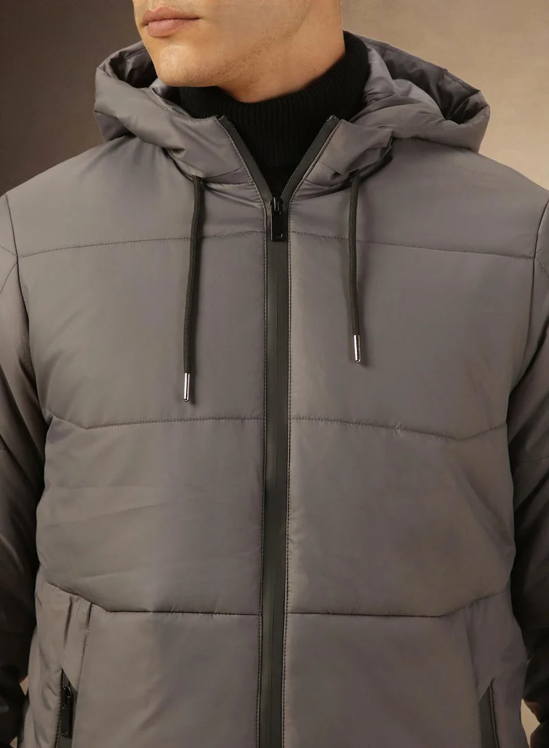 Dennis Lingo Men's Grey 100% Polyester Solid Regular Fit Jacket