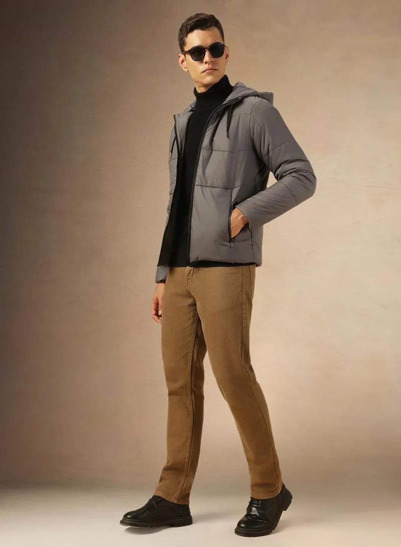 Dennis Lingo Men's Grey 100% Polyester Solid Regular Fit Jacket