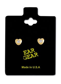 EAR GEAR 24K Gold Plated 4mm Heart with Stone Earrings USA  - Image 1