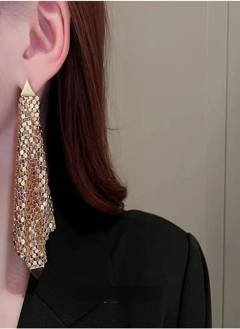 General 925 Silver Post Hypoallergenic 14K Alloy Triangle Sequins Pendant Earrings  - Image 3