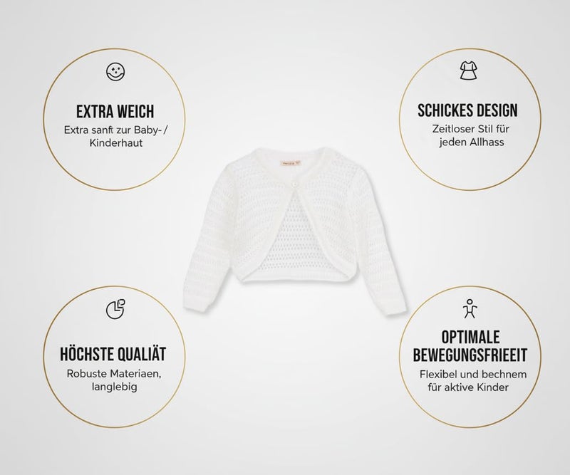 Minora Long Sleeve Bolero, Girls' Knit Cardigan Shrug with One-Button Closure, Baby/Child Cotton Childrens Bolero, Sweater Dress Cover-Up, Kids' Jackets,Bone Ajur, 12 Months - Image 3
