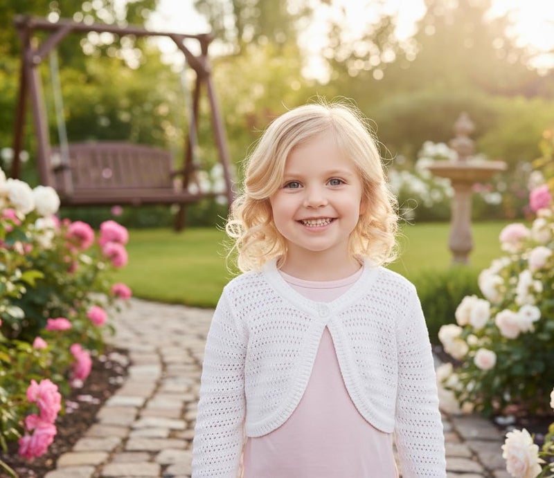 Minora Long Sleeve Bolero, Girls' Knit Cardigan Shrug with One-Button Closure, Baby/Child Cotton Childrens Bolero, Sweater Dress Cover-Up, Kids' Jackets,Bone Ajur, 12 Months - Image 2