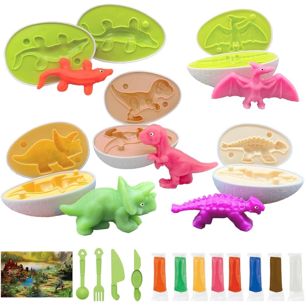Dinosaur Playdough Egg Set for Playdough Molds and Accessories for Creative Dinosaur Play Fun Gift for Boys and Girls Ages 3-8