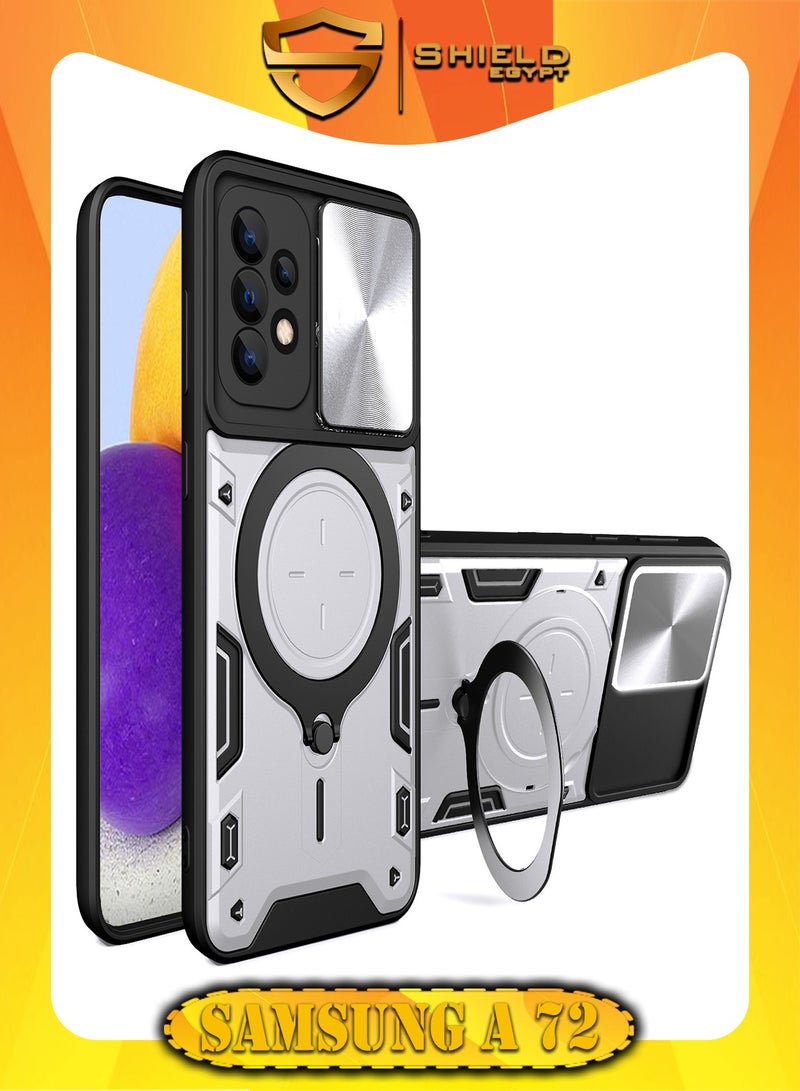 SHIELD EGYPT SHIELD EGYPT For Samsung Galaxy A72 Armored Camera Shield Cover Camera Lend Protection, Built-in 360° (Silver) 