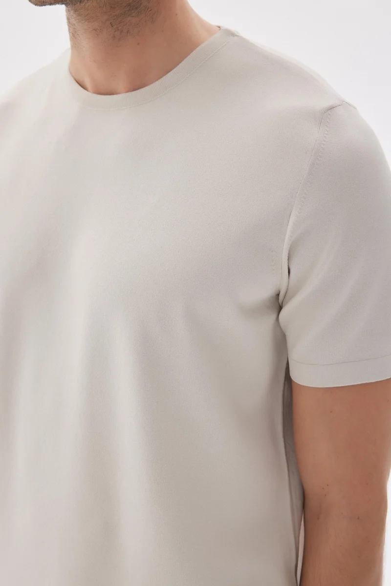 اوديلون Limited Men's Plain Short Sleeve Rayon Knitwear T-Shirt Beige