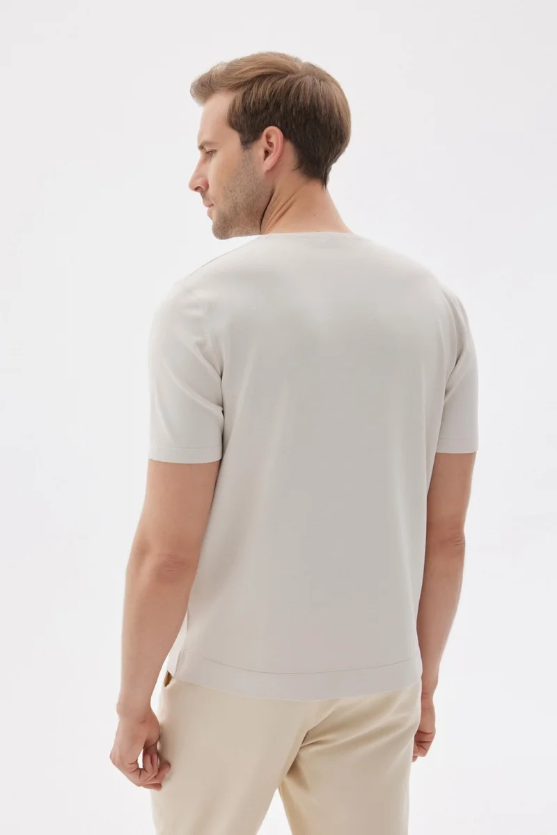 اوديلون Limited Men's Plain Short Sleeve Rayon Knitwear T-Shirt Beige