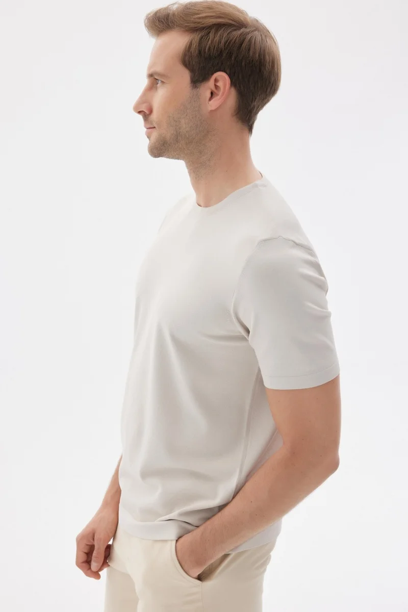 اوديلون Limited Men's Plain Short Sleeve Rayon Knitwear T-Shirt Beige