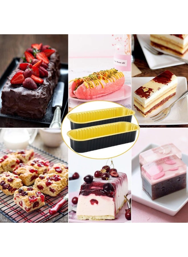 سوفام 50 أواني رغيف صغيرة من رقائق الألمونيوم بأغطية وملاعق، أكواب خبز مستطيل مساحتها 6.8 أوقية علب كعك بأغطية، علب خبز قابلة للتخلص منها حاملات أواني الخبز الصغيرة لخبز الكيك الصغير (أسود ذهبي) - Image 5