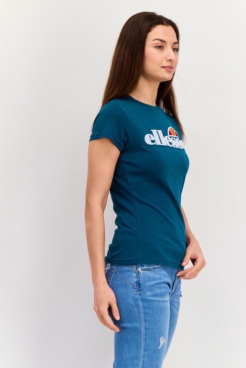 Ellesse Women Crew Neck Short Sleeve Brand Logo T-Shirt, Teal Blue - Image 3