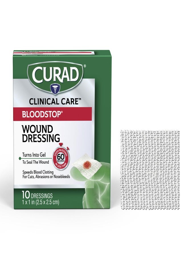 CURAD BloodStop Wound Dressing, 1” x 1”, Hemostatic Gauze Helps Stop Bleeding Quickly, For Cuts, Abrasions or Nosebleeds, 10 Count - Image 1
