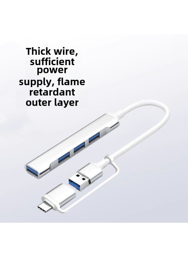 Usb Extender Plug Multi-port Expansion Docking Tap Adapter Typec Notebook Desktop Computer One Drag Four-Number Of Interfaces:Silver Metal Type-c+usb3.0 Cable Thickened  - Image 1