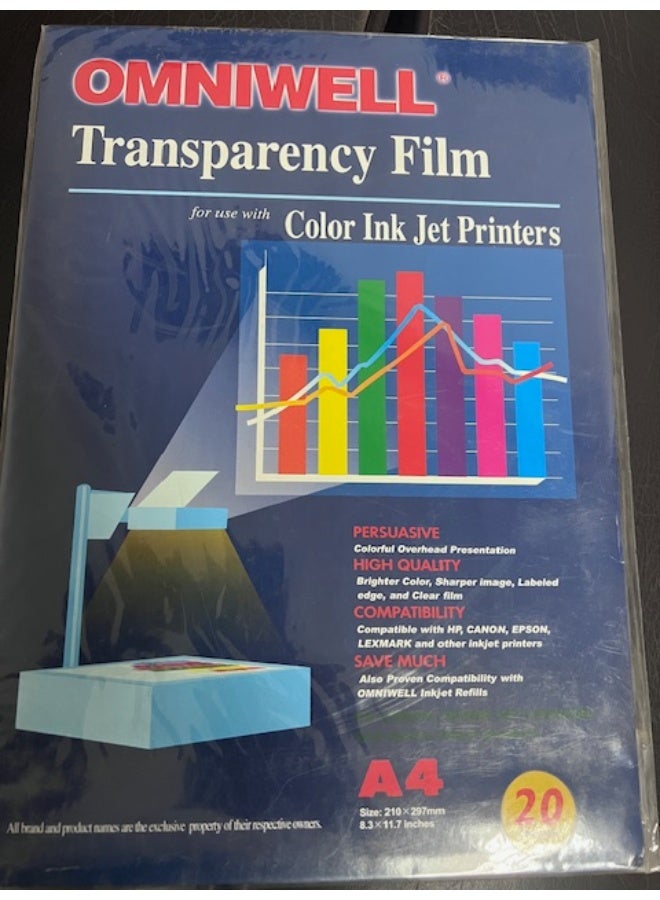 Omniwell Transparency film for color inkjet printer 20 sheets - Image 1