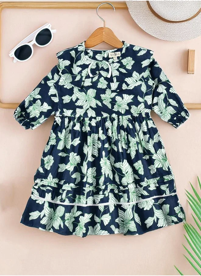 BELLA MODA Bella Moda All-Over Floral Print Ruffle Trim Cotton Dress