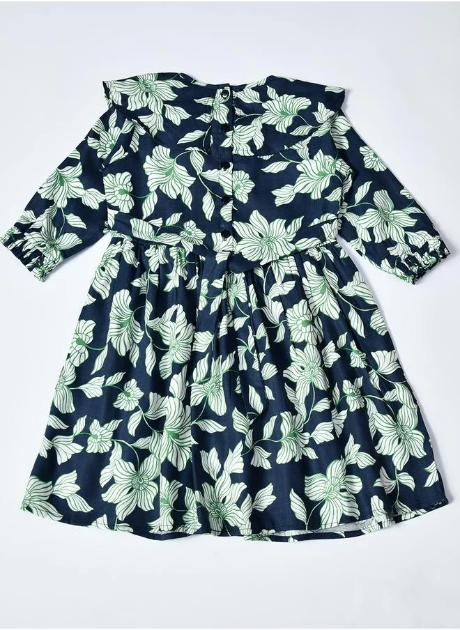 BELLA MODA Bella Moda All-Over Floral Print Ruffle Trim Cotton Dress