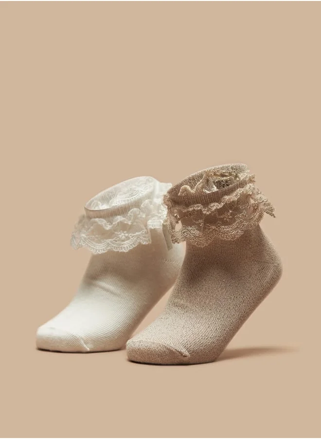Little Missy Girls Solid Socks with Frill Detail - Set of 2