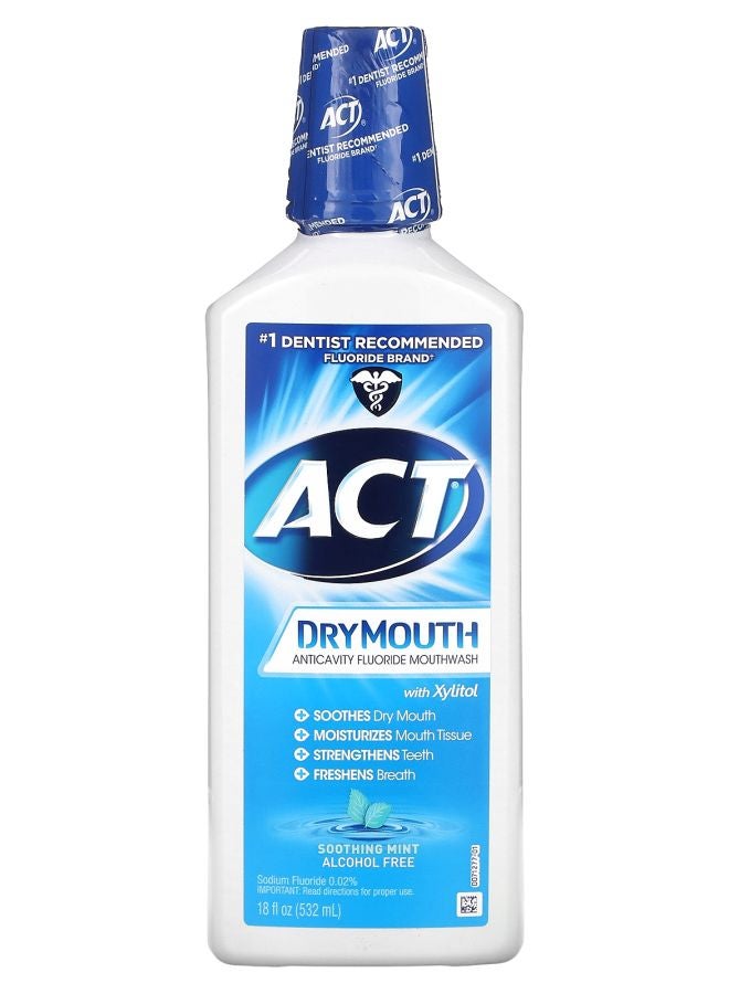 ACT Dry Mouth Anticavity Fluoride Mouthwash with Xylitol Alcohol Free Soothing Mint 18 fl oz (532 ml)