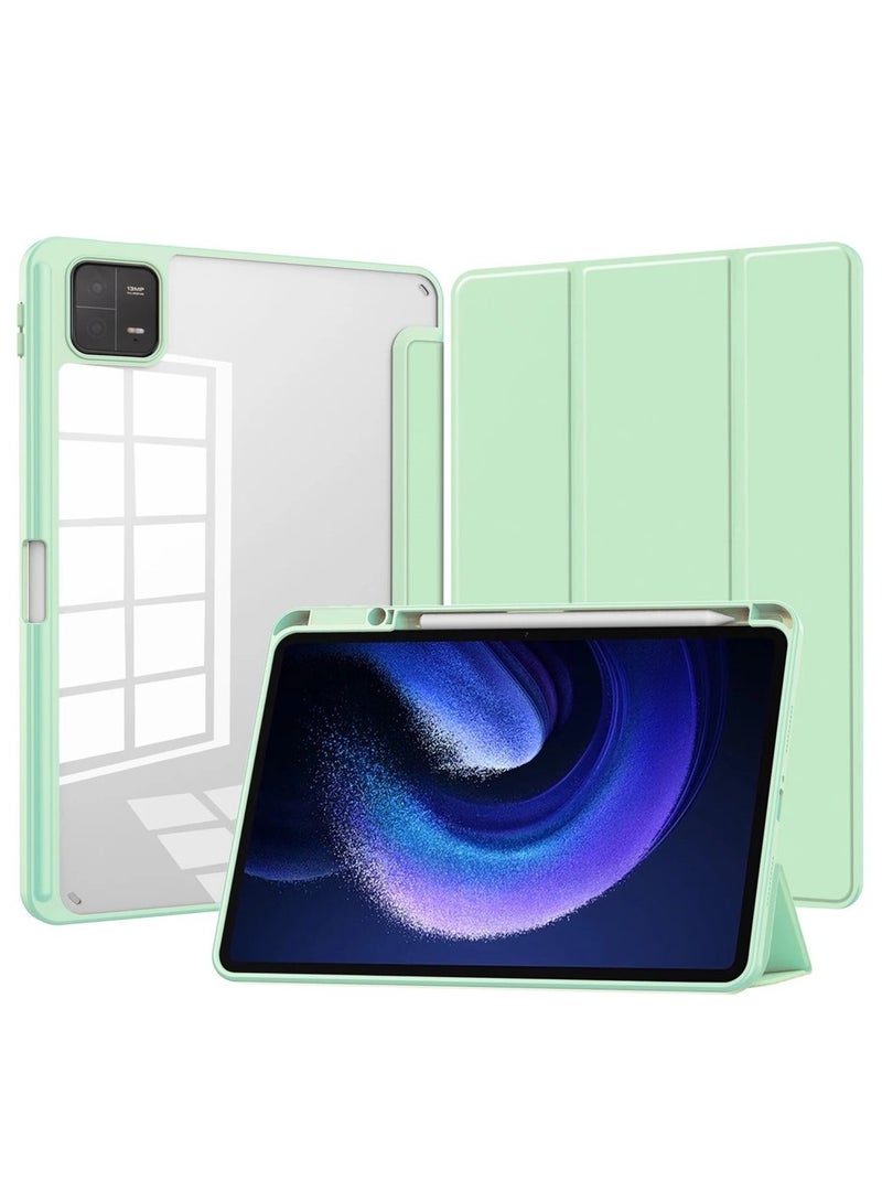 Case For Xiaomi Pad 6/6 Pro 11 Inch Clear Shockproof Back Cover Built-in Pencil Holder Auto Sleep/Wake (Mint Green) - Image 1