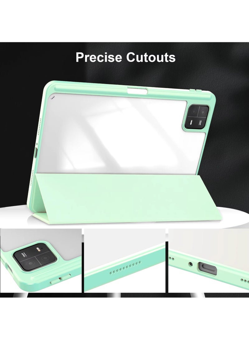 Case For Xiaomi Pad 6/6 Pro 11 Inch Clear Shockproof Back Cover Built-in Pencil Holder Auto Sleep/Wake (Mint Green) - Image 3