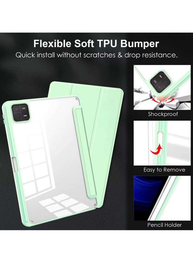 Case For Xiaomi Pad 6/6 Pro 11 Inch Clear Shockproof Back Cover Built-in Pencil Holder Auto Sleep/Wake (Mint Green) - Image 5
